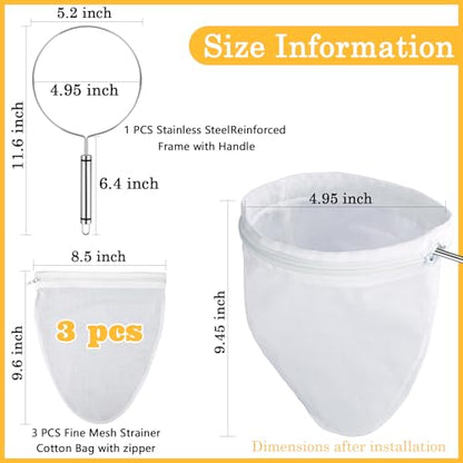 WMKGG Ultra Fine Mesh Strainer Bags,Cheese Cloth Bag for Straining, with Stainless Steel Handle Frame for Juices,Nut Milk,Fresh Cheese,Yogurt (Small Size)(4.95"Wx9.6"D) - size: Small Size
