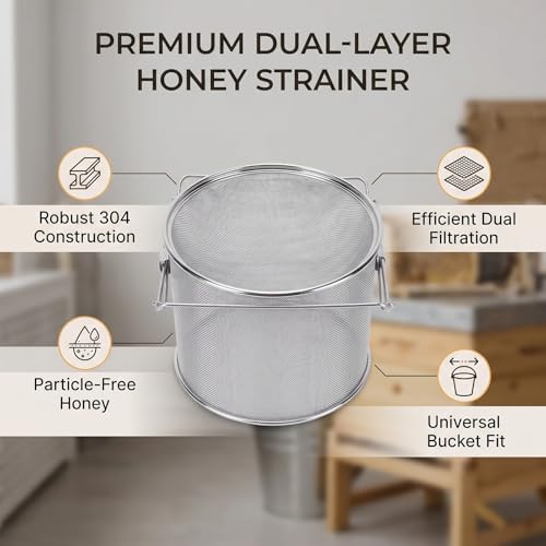 Asixxsix Stainless Steel Honey Strainer, Double Sieve Honey Extractor Equipment for Harvesting Beekeeping Equipment