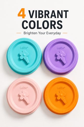 Silicone Mason Jar Lids with Straw Hole for Regular & Wide Mouth Jars | Regular and Wide Mouth Compatible, With Straw Hole, With Stopper,BPA Free,Dishwasher Safe - color: bright color 4pcs