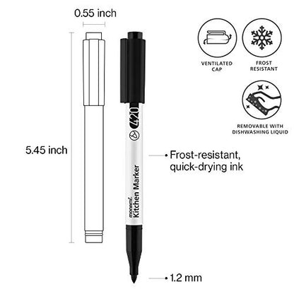 MONAMI Kitchen Marker 420, Fine Tip (1.2mm), Permanent Marker for Plastic Freezer Bags, Food Storage Containers, Ziploc, Erasable with Dish Detergent, Black, 1pc