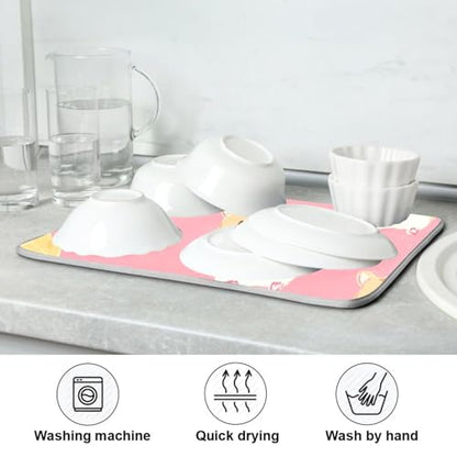 Kcldeci Cute Little Hamsters Eating Cheese Dish Drying Mat Kitchen Counter Mat Draining Mat Kitchen Accessories Dish Rack Pad for Dishes, Utensils, Countertops, Sinks 16x18in - size: 16x18in