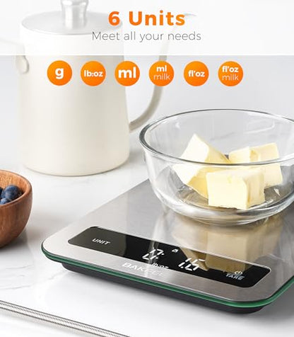 Waterproof Kitchen Food Scale, 1g/22lb, IP67, Rechargeable, Black | Premium Stainless Steel & Tempered Glass, Clear LED Display, with 6 Units, Tare, Ideal for Cooking, Making Sourdough Bread - color: Black