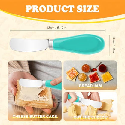 Butter Spreader Knife Set, 2-Pack Stainless Steel Cheese and Butter Knives with Ceramic Handle, Dishwasher Safe, for Soft & Hard Cheese, Jam, Cold Butter (blue) - color: blue