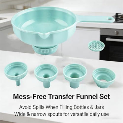 Kitchen Funnel Set with Strainer - Wide Mouth Canning Funnels for Kitchen Use Filling Bottles, Food Grade Plastic Small and Large Funnel for Liquid Transfer, Mason Jars