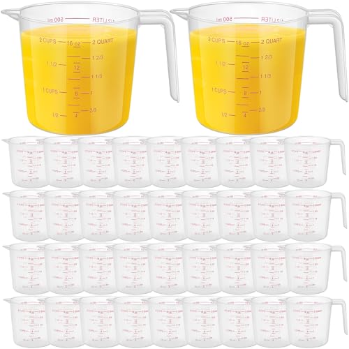 Kanayu 36 Pcs Plastic Measuring Cup Clear Measuring Mug with Spout and Handle Grip Capacity Clear Graduated Pitcher for Kitchen Flour Water Liquids(Red,16 oz, 2 Cups) - color: Red, size: 16 oz, 2 Cups