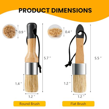 Chalk Paint Brush, 2 Pack Wax Brushes and Chalk Paint for Furniture DIY Art Crafts, Natural Bristle Round Oval Brush for All Painting and Waxing - size: Small Round, 2 Pack
