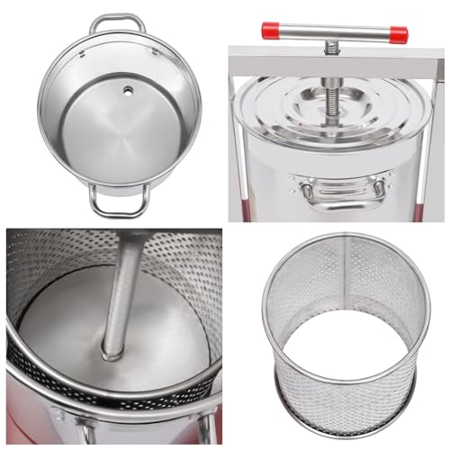 Fruit Wine Press 3.5 Gallon Stainless Steel 100% Nature Juice Making | Manual Juice Maker, Apple Grape Berry Vegetables Crusher, Olive Oil Cider Wine Making Press Machine - color: 3.5Gallon