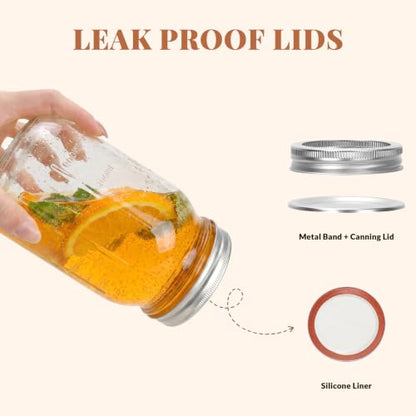 CycleMore Mason Jars 32 oz Wide Mouth, 6 Pack Glass Jars with ml Measurements and Silver Split Lids, Quart Mason Jars for Sourdough Starter, Pickles, Fermenting and Storage - size: 32 oz - 6 Pack