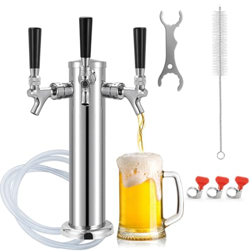 3 Tap Beer Tower Stainless Core Beer Faucet Kegerator Tower Draft Beer Tap Tower Dispenser Pre-Installed Kegerator Tap Tower Kit with Self-Closing Spring Keg Tap Beer Brewing Kit - size: Triple Tap Beer Tower
