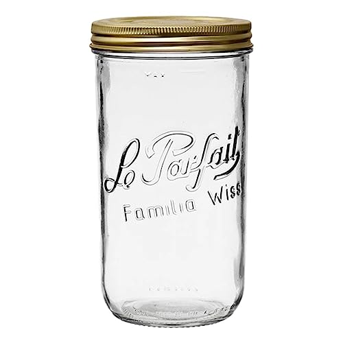 Le Parfait Familia Wiss 48oz (1.5L) Wide Mouth Glass Canning Jar – 1PK Made in France, Airtight 2-Piece Lid, Reusable Zero Waste & Eco-Friendly for Kitchen Storage, Meal Prep & Fermentation - color: 48oz (Single)