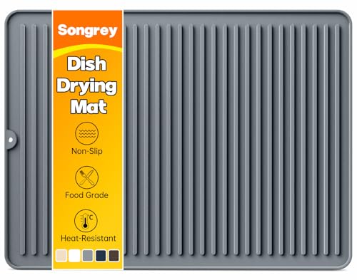 Songrey 24" x 18" Silicone Dish Drying Mat, Kitchen Counter Drying Pad for Sink Dishes or Under Rack, Multi-Use as Heat Resistant Trivet, Coffee Bar Mat - color: Dark Gray, size: 24" x 18"