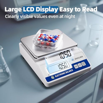 Lab Scale Gram Scale 6000gx0.01g Accuracy Laboratory Balance Scale Digital Scale Electronic Analytical Balance for Jewelry Gold Kitchen Lab, with 7 Units Conversion, 500g Weight, LCD Display - style: 6000gx0.01g