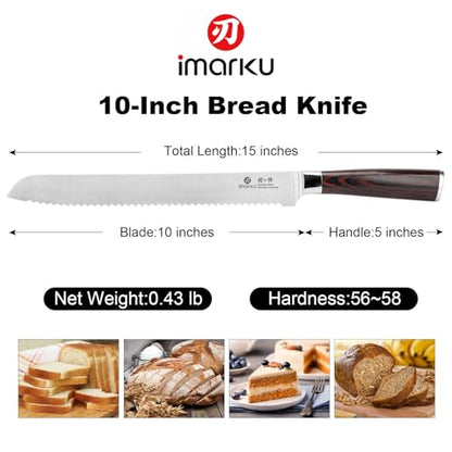 imarku Bread Knife, German High Carbon Stainless Steel Professional Grade Bread Slicing Knife, 10-Inch Serrated Edge Cake Knife, Bread Cutter for Homemade Crusty Bread, Birthday Gift - color: Dark Brown