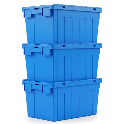 Storage Totes with Hinged Lids, 16 Gallon 3-Pack – Heavy-Duty Stackable & Nesting Bins with Attached Lid – Lockable 24x16x13 in Plastic Containers for Moving, Garage & Warehouse, Blue - color: 3 Pack