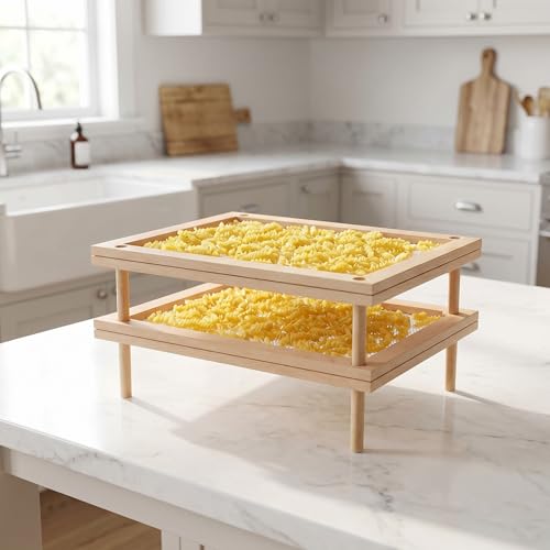 Cedilis Set of 2 Stackable Wood Pasta Herb Drying Rack, Food Dryer Stand with Net for Drying Seeds, Herb, Bud