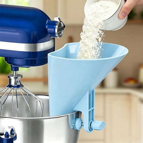 Kingofkings Flour Funnel for Kitchen Aid Mixer Accessories and Attachments | Blue Stand Mixer Wide Pouring Chute fits KitchenAid Bowls, Pizza & Cake Prep, Baking Gift & Kitchen Gadgets, Patent Pending - color: Blue