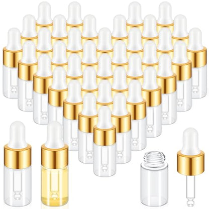 Didaey 200 Pcs 1/2/3/5/10/15 ml Mini Glass Oil Dropper Bottle Bulk, Clear Essential Small Empty Bottles Sample Containers Perfume Liquid Vials with Cap for Traveling (3 ml,Champagne Gold) - color: Champagne Gold, size: 3 ml