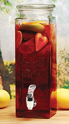 Circleware 67111 Yorkshire Mason Jar Tall Square Glass Beverage Dispenser with Lid and Spigot, 2.5 Quart, Clear