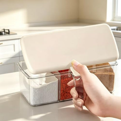 Clear Seasoning Box,Clear Divided Spice Seasoning Box with Flip Lid, Food-Grade,Transparent Design,Seasoning Storage Container Condiment Jars Spice Box Set (1 PC - 3 Compartments) - color: 1 PC - 3 Compartments