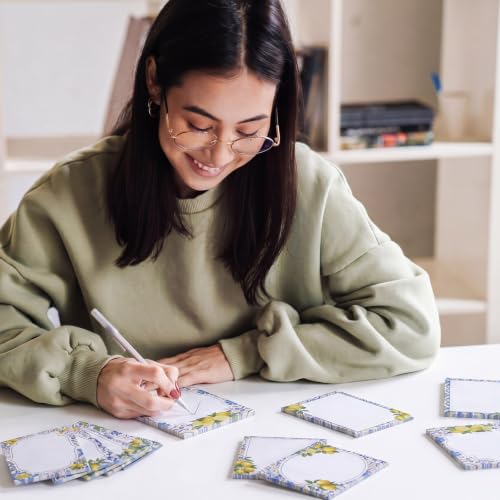 Chiisong 12 Pads Capri Lemon Sticky Notes 3 x 4 Inches Blue Tiles Yellow Adhesive Memo Pads Reminder Decor Mediterranean Amalfi Coast Notepads for Journal Office Summer Birthday Wedding Gifts - style: Capri Lemon