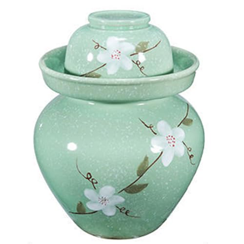 MRYBD Pickle Jar Large Traditional Sichuan Chinese Ceramic Fermenting Jar with Water Seal Airlock Lid, Ceramic Fermentation Crock for Pickling, Kimchi, Sauerkraut green-5L - color: Green, size: 5L