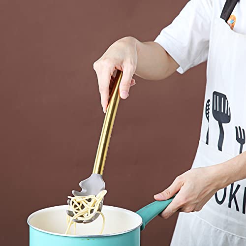 Gold Spaghetti Spoon, Berglander Non-stick Silicone Pasta Server With Titanium Gold Plating Handle, Spaghetti Server For Cooking, Pasta Fork, Noddle Fork, Dishwasher Safe, Easy to Clean - style: k Pasta Server