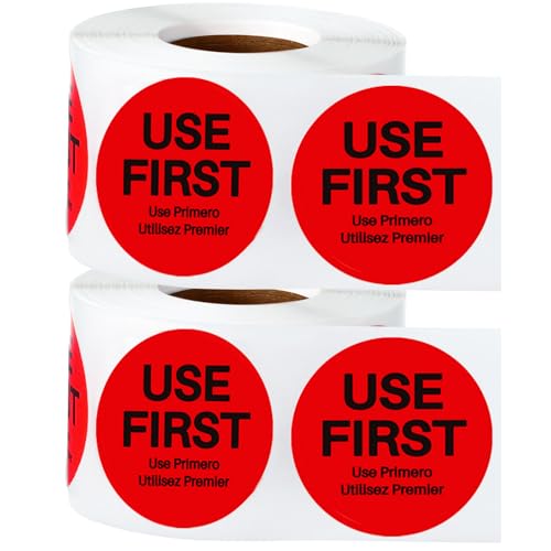 Epakh 1000 Pcs 2 Inch Use First Stickers Food Service Inventory Control Labels for Restaurant Permanent Adhesive Food Labels Circle Dot Paper (Red) - color: Red