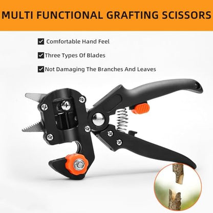 2 in 1 Garden Grafting Tool Kit with 2 Replacement Blades and 1 Grafting Base,Professional Gardening Pruning Tool Set,for Plant Branch Vine Fruit Tree Cutting,Grafting & Trimming
