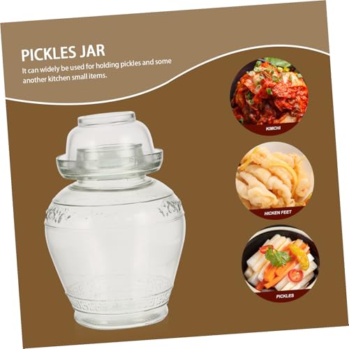 Airtight Glass Pickle Jar 5lb Capacity Thickened Sauerkraut Fermentation Crock with Water Seal Lid, Includes Inner Cover, Brush and Tongs for Kitchen Food Storage