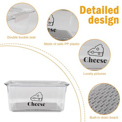 Cheese Container for Refrigerator with Cheese Slicer Kit,Cream Cheeses Container with Lid,BPA-Free Shredded Cheddar Cheeses Deli Meat Storage Containers for Fridge Organizers and Storage Box