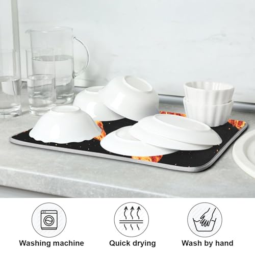 Dish Drying Mat for Kitchen Counter Pizza Cheese Black Absorbent Drying Dish Mat 18×24 inch Dish Rack Pad Coffee Mat for Sink Dishes Under Rack - size: 18x24in