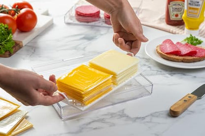 Pikanty Cheese Container for Refrigerator with Removable Tray - Clear Plastic Keeper for Block, Sliced, and Specialty Cheeses, Fits Fridge Door, Hinged Lid, Dishwasher Safe, Made in USA - style: Cheese Storage Container