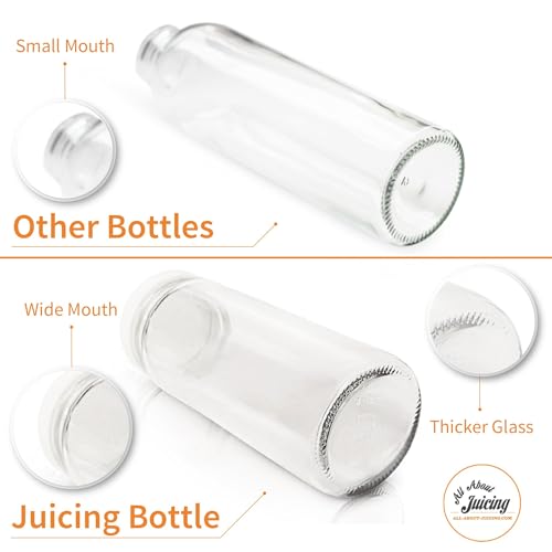 16oz Glass Juice Bottles with Lids - 6 Pack Wide Mouth Glass Water Bottles for Juices, Smoothies, Beverage Storage - Durable, Reusable, Dishwasher Safe, Glass Bottles for Juicing (White Caps) - color: 16oz White Caps