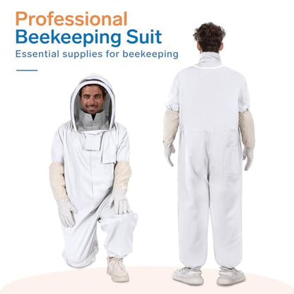Beekeeper Suit, Full Body with Fencing Veil & Goatskin Gloves - size: XL for 5'7"-5'11"