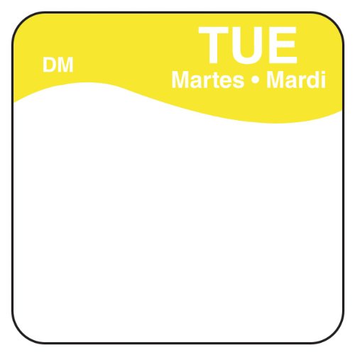 DayMark Day of The Week 1" x 1" Dissolvable Label, TUE (Roll of 500)