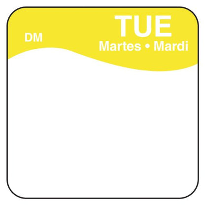 DayMark Day of The Week 1" x 1" Dissolvable Label, TUE (Roll of 500)