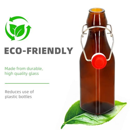 1Pc Amber Swing Top Brewing Bottles with Leak Proof Easy Caps, Glass Beer Bottle Flip Top Bottles For Kombucha, Kefir, Vanilla Extract, Beer (8.5oz Square)