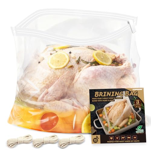 Turkey Brine Bags, 3 Pack Extra Large 26"x22" Brining Bags for Turkey, Holds up 35lb and Above, Double Zip-Lock Brine Bag Kit with 3 Strings & Clips, Thanksgiving, Christmas Essentials - size: 3 PACK