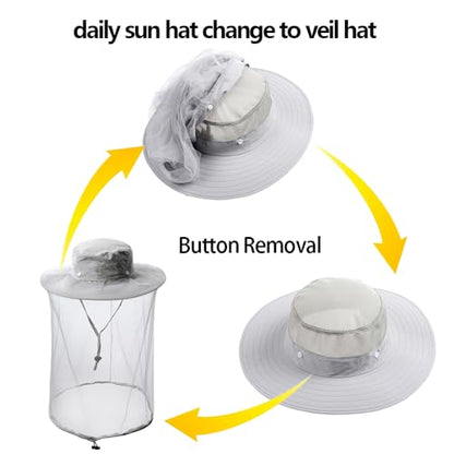 Mosquito Head net hat face Shield Fishing Cap bee Beekeeping Beekeeper Veil Hats for Men Women - color: Light Grey