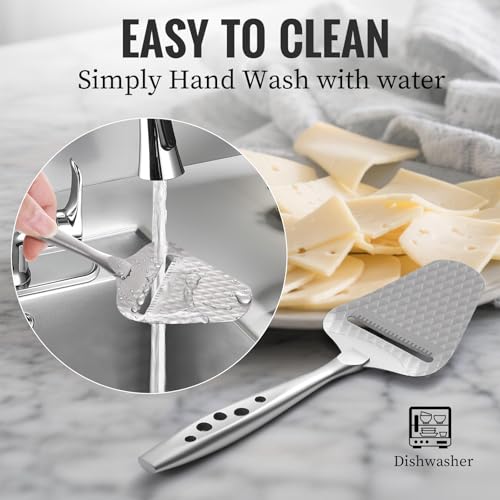 Premium Cheese Slicer – Effortless Slicing for All Cheese Types – Multi-Functional Cheese Cutter - Stainless Steel Cheese Plane – Quilted Pattern Reduces Resistance, Non-Stick, Ergonomic Handheld Grip
