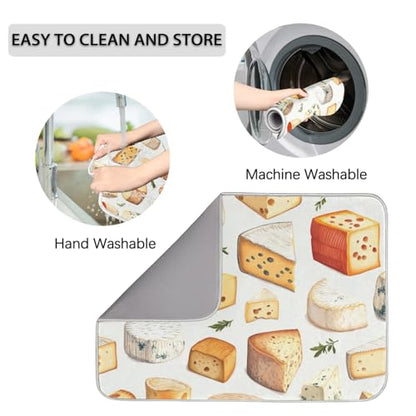 Cheese Print Dish Drying Mat for Kitchen Counter Cheeses Slices Absorbent Drainer Mats Microfiber Dish Dry Pad Washable Coffee Bar Decor 16x18 Inch - size: 16" x 18"