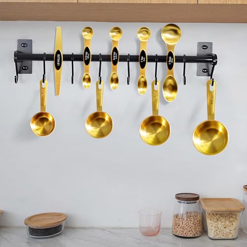 13pcs Gold Stainless Steel Measuring Cups and Spoons Set, 8 Double-Sided Magnetic Measuring Spoons Set & 4 Metal Measuring Cups & 1 Leveler for Kitchen Dry & Liquid Cooking Baking - color: Gold
