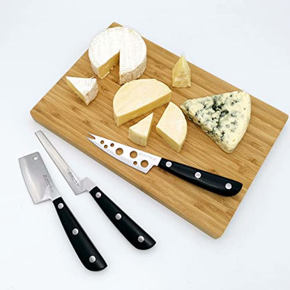 Cheese Knife - MATTSTONE HILL Cheese Cleaver, Hard Cheese Cutter, Premium Stainless Steel, Black Handle - size: 3"