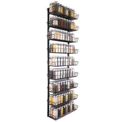 SWOMMOLY Adjustable Wall Mount Spice Rack, 9-Tier Dual-use (Multi-use) Organizer, Black - color: Black, size: 9-Tier