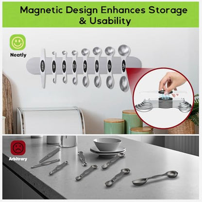 Magnetic Measuring Spoons Set with Strong N45 Magnets, Heavy Duty Stainless Steel Metal, Fits in Most Kitchen Spice Jars for Baking & Cooking, BPA Free, Multicolor, Set of 8 with Leveler（Black) - color: Magnetic Measuring Spoons Set Black
