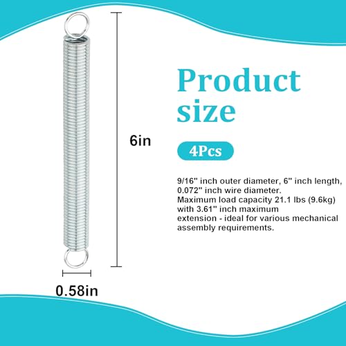 9671 Extension Spring, Closed Single Loop, Spring Steel Construction, Nickel-Plated Finish,fit for appliances, Automotive, Marine, Toys, Tools, Mechanical Devices, contraptions.etc(4 Pack)