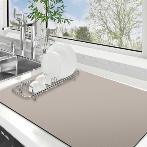 WISELIFE Dish Drying Mat Super Absorbent Drying Mat Large Dish Drying Mats for Kitchen Counter Easy Clean Dish Mat Kitchen Drying Mat18"x 28" Classic Khaki - color: Classic Khaki, size: 28" x 18"