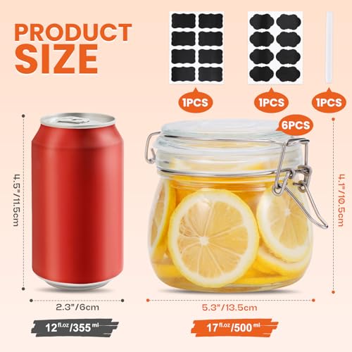 Hovico 17 oz Glass Jars with Airtight Lids And Leak Proof Rubber Gasket, Wide Mouth Mason Jars with Hinged Lids for Kitchen Canning Cereal,Pasta,Sugar,Beans,Spice, Glass Storage Containers, Set of 6 - color: 17oz*6-Round