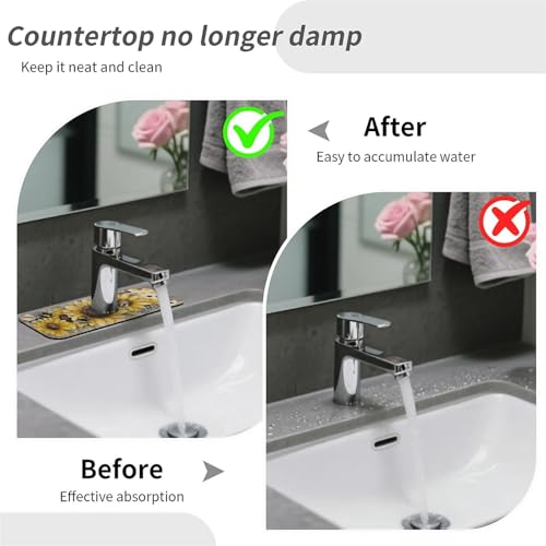 Kitchen Sink Splash Guard，Sunflower-with bumblebees Faucet Mat Sink Gadgets-Super Absorbent Fast Drying Mat Drip Catcher for Kitchen, Bathroom,Sink Mat, Dish Drying Mat, Bathroom(15" X 5.5" ) - color: Sunflower-with bumblebees