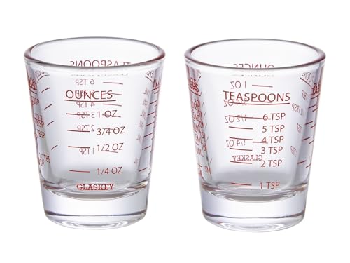 GLASKEY 2 Pack Shot Glasses Measuring Cup,Espresso Shot Glass with 4 Kind of Scale (OZ/ML/TSP/TBSP),Dishwasher Safe,Perfect for Coffee,Cocktails and Kitchen Use (Red) - color: 2 Pack-Red